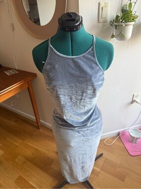 Vintage Women’s Silver Velvet Slip Dress - Sleek Spaghetti Strap